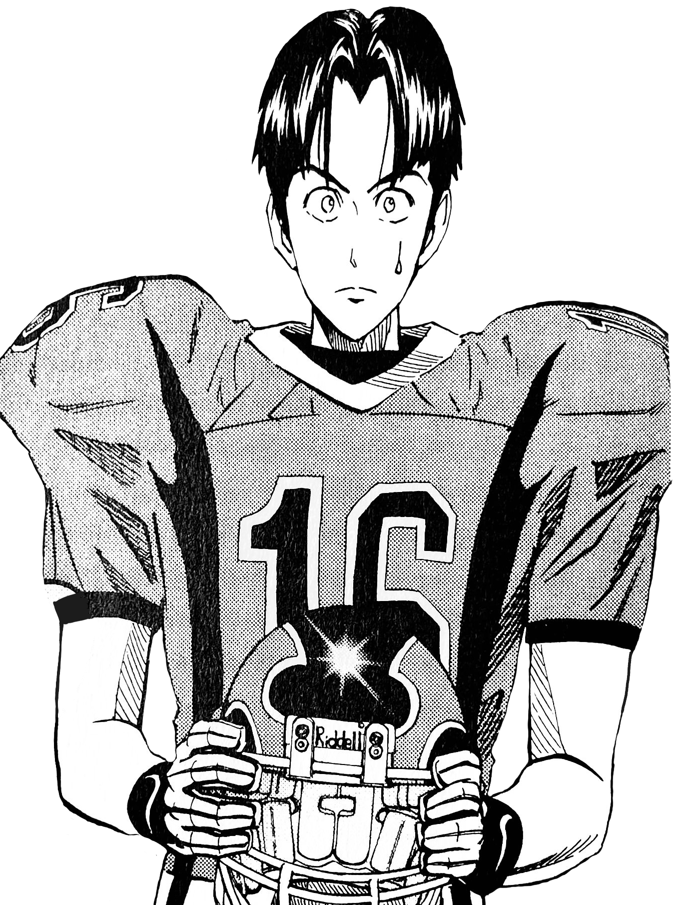 A transparent illustration of Yukimitsu in his team uniform. He's sporting a youthful curtain haircut, holding his helmet, and narrowing his eyes with determination.